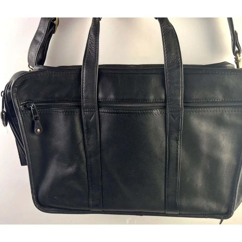 Dbrozzi Vintage Black Genuine Leather Computer/Travel/Briefcase Bag